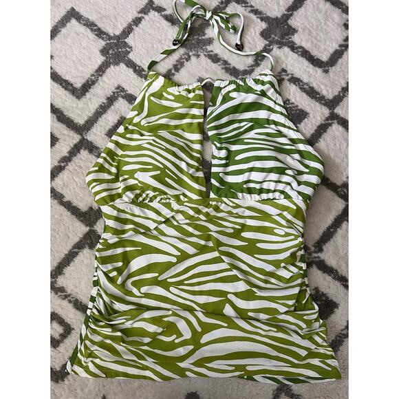 ANNE COLE Green Animal Print Halter Key Hole Tankini Swimsuit Top Sz L NWT - Picture 3 of 9